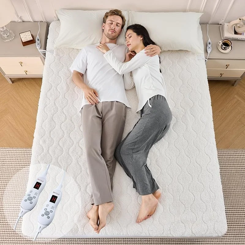Bearhug Heizdecke 2 Personen 135x190cm Sherpa Weiß 200g, m² Ultraweich 45cm Tiefe 2 Zonen, 10 Stufen + Timer 12h waschbar — Heizung Warmepumpe
