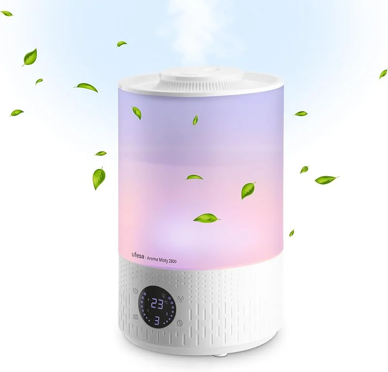 Ufesa Aroma Misty 2800 Luftbefeuchter 200ml, h, Ultra Silent, Aromatische Öle, 35m2, Digital, Timer, 7 Farben
