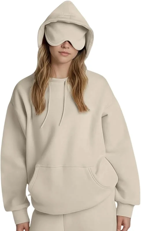 Generisch Hoodie Damen Gym Fashion Herbste Sweatshirt Oversize Langärmelige Einfarbig Gemütlich Sweater Boxy mit Kapuze — Heizkleidung