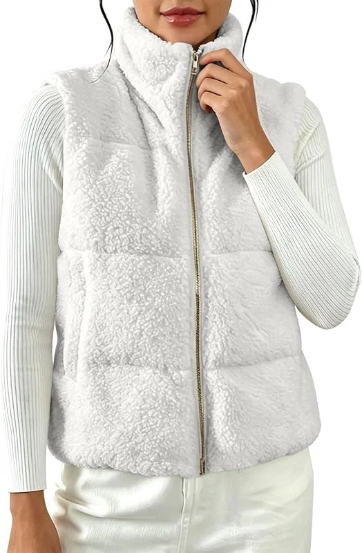 Fleeceweste Damen Sherpa V-Ausschnitt Teddywesten äRmellos Fleecejacke — Heizkleidung