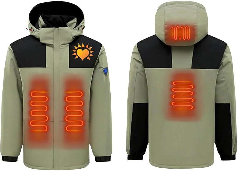 KQIVAM Heizjacke Herren Damen Beheizbare Jacke mit Heizung USB Elektrische Beheizte Jacke mit 4 Heizzonen Winterjacke Beheizbare Weste Pufferjacke Heizmantel Kapuze Funktionsjacke Outdoorjacke — Heizkleidung