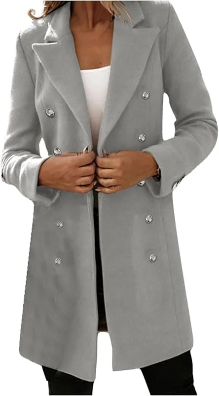 Ansenesna Wollmantel Damen Winter Lang Winterjacke Warm Wolle Wintermantel Elegant Jacke Mantel Frauen Zweireihig Wolljacke Damen-Mäntel Ohne Kapuze Übergangsjacke Knöpfe Damenjacken Trenchcoat — Heizkleidung