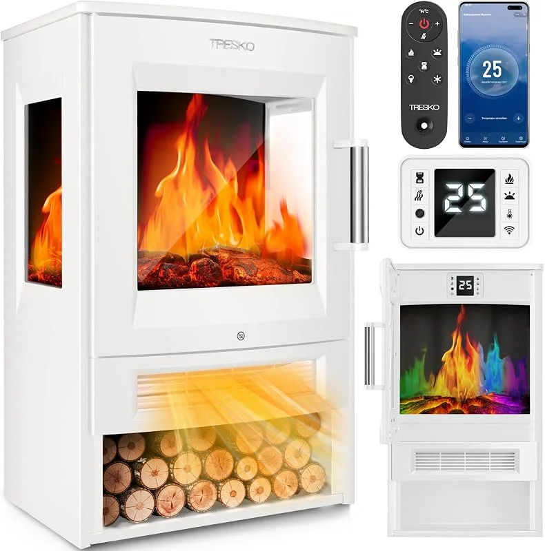 TRESKO® Elektrokamin mit Heizung inkl. Fernbedienung & Smart Home WiFi App — Heizung Warmepumpe