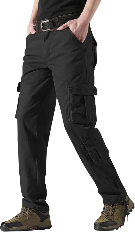 Cargohose für Herren, Baumwolle, strapazierfähig, mehrere Taschen, Arbeitskleidung, Outdoor, Camping, Wandern, Spazierengehen, gerade Passform, Cargohose, 8 Taschen Beheizbare Hose Mit Akku — Heizkleidung
