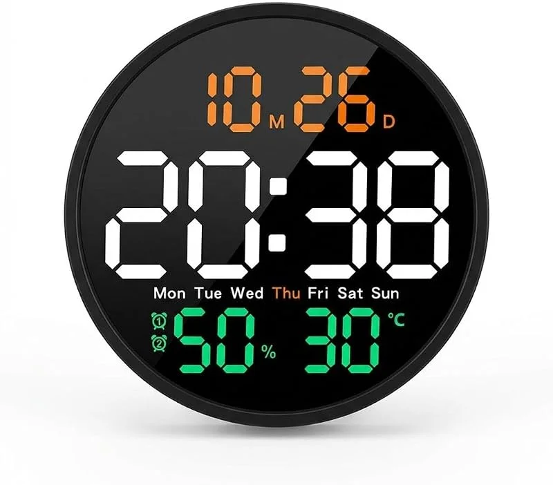 Wanduhr Digital, Temperatur, Luftfeuchtigkeit, modern, leise, Mehrfarbig — Luftbefeuchter