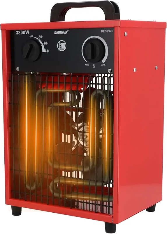 Elektroheizer 3, 3 kW, 230 V, 1650, 3300 W, 250 m³, h, Thermostat, Überhitzungsschutz, 3 Betriebsarten, für Garage, Werkstatt und Keller, elektrische Heizung für Innenräume, DEDRA DED9921 — Heizung Warmepumpe
