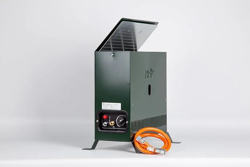 HPV Stand- und Wandheizung 2 kW, Grün Pulverbeschichtet, Gas, 30 mbar, Freistehend, mit Zündsicherung, für Camping und Zelt — Heizung Warmepumpe