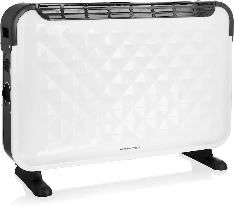 Emerio DESIGN Konvektor Elektroheizung max. 2000W mit verstellbarem Thermostat Heizgerät 3 Heizstufen (750W, 1250W, 2000W) energiesparend einstellbar stabile Standfüße mobil durch Griffe CH-106492 — Heizung Warmepumpe