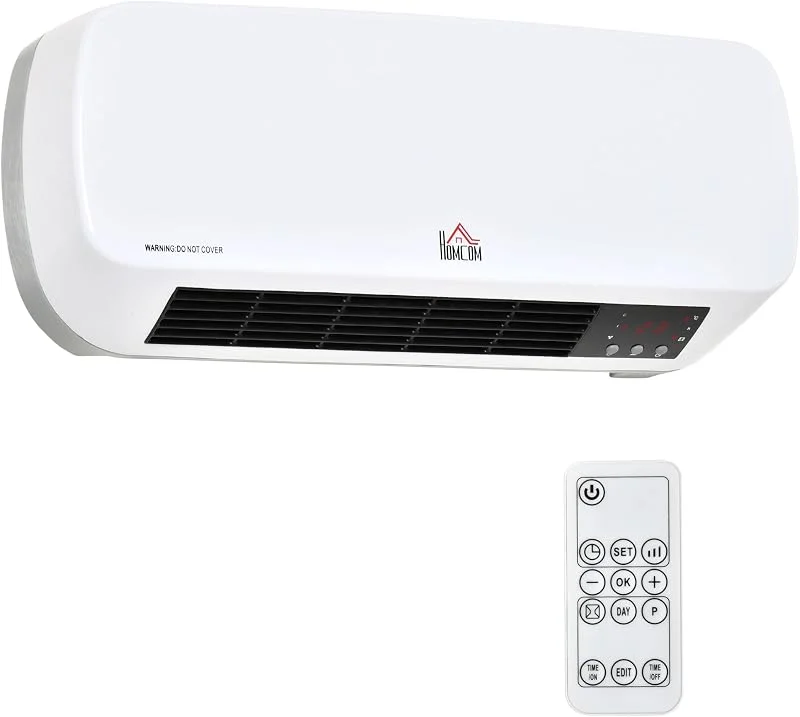 HOMCOM Heizlüfter zur Wandmontage 2000W mit LED-Display, Weiß — Heizung Warmepumpe