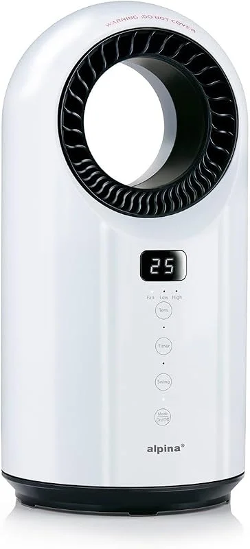 alpina Elektrischer Heizlüfter und Ventilator 1500W – Heizkörper mit Timer und Fernbedienung – Oszillierender Heizstrahler mit Kühl und Heizfunktion – 18 x 18 x 37 cm, Weiß — Heizung Warmepumpe