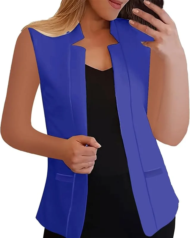 Wasserdichter Mantel Damen Sommer Damen Einfarbig Flip Tie Ärmellose Anzugjacke Beheizbare Softshelljacke (Blue, XL) — Heizkleidung
