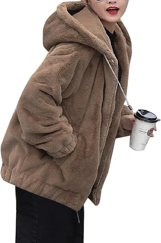 Ansenesna Teddyjacke Damen Mit Kapuze Winterjacke Warm Gefüttert Teddy — Heizkleidung