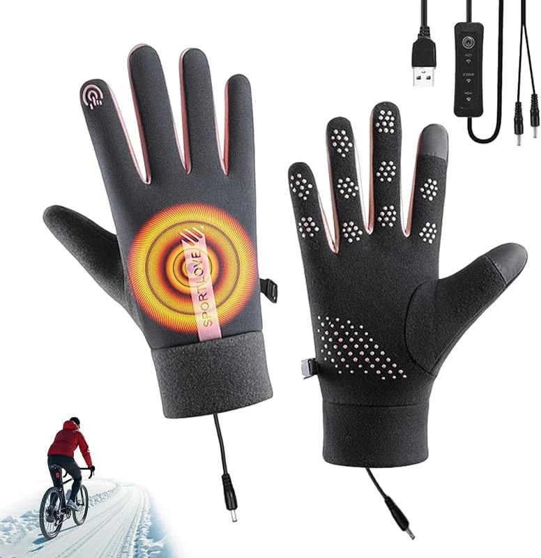 Elektrische beheizte Handschuhe, rutschfest, wasserdicht, winddicht, 3 Temperaturmodi, USB-beheizte Handschuhe für Männer, Frauen, Jugendliche, Athleten, Skifahren, Wandern, Arbeit, Snowboarden — Heizkleidung