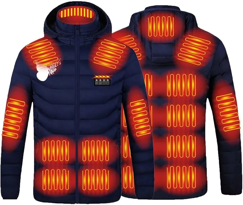 KQIVAM Beheizbare Jacke Herren Damen Heizjacke Jacke mit Heizung USB Elektrische Beheizte Jacke mit 21 Heizzonen Winterjacke Beheizbare Weste Pufferjacke Heizmantel Kapuze Funktionsjacke Outdoorjacke — Heizkleidung