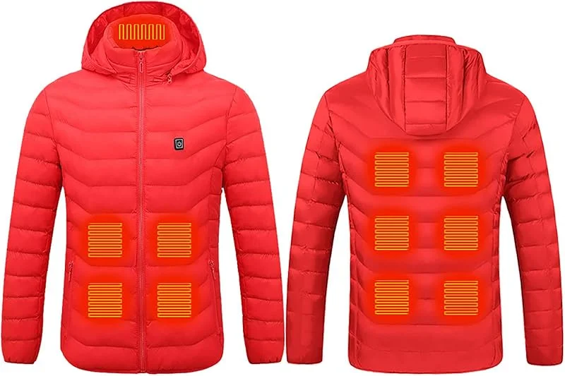 Beheizbare Daunenjacke für Herren Damen 2024 Neues Winter Jacke mit Kapuze 11 Heizzonen 3 Heizstufen mit USB Anschluss Wasserdichte Winddichte Mäntel für Skifahren Motorradjacke Gesteppte Daunenjacke — Heizkleidung