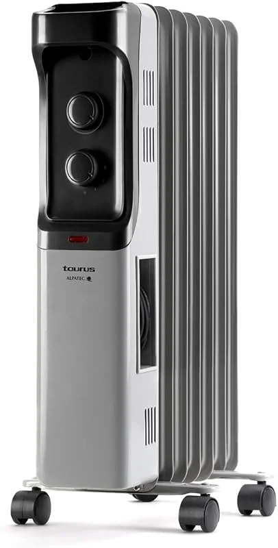 Taurus Dakar - Ölradiator 7 Elemente. 1500W. 3 Leistungsstufen. Einstellbarer Thermostat. Überhitzungsschutz. Einfacher Transport: Griff und Räder. Geringer Konsum, Grau — Heizung Warmepumpe