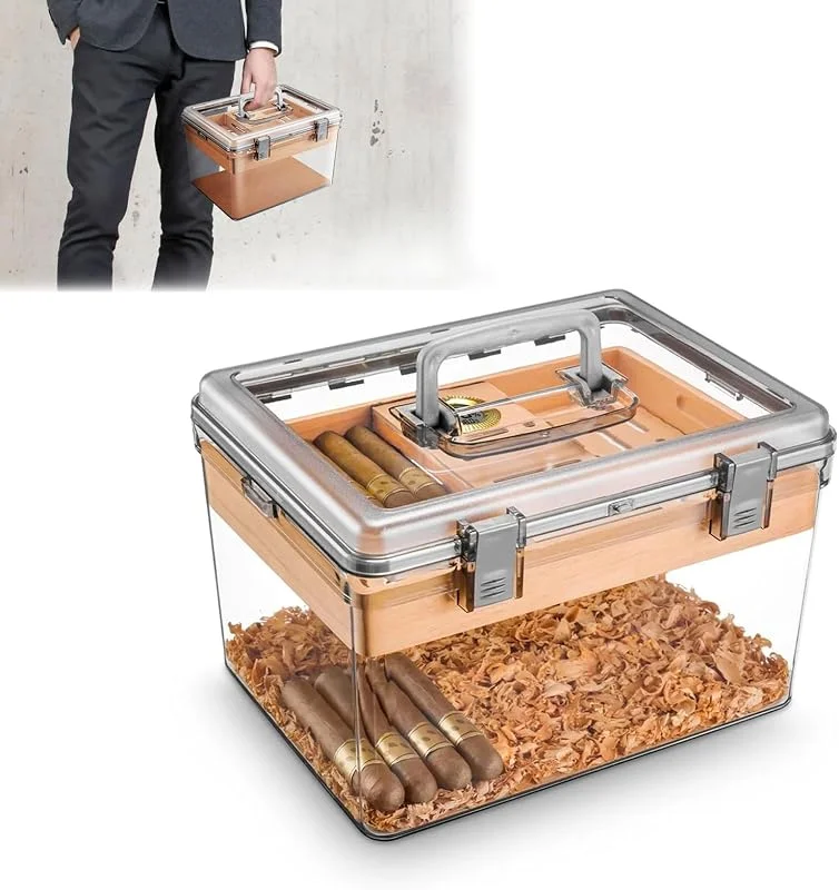 Zigarrenkiste Aus PET-Material, Humidor Aus Zedernholz Mit Luftbefeuchter Und Hygrometer, Versiegeltes Zigarrenetui, Große Kapazität: 100 Humidor-Stücke, 33 X 25, 5 X 20, 5 cm, Multi-Colored — Küche & Haushalt
