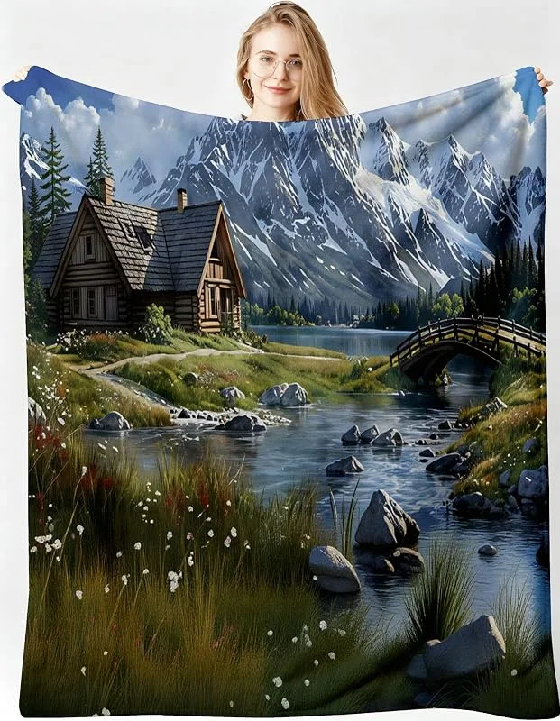 Kuscheldecke XXL 220x240 cm Berg für Sofa, Doppelbett-B22 — Heizung Warmepumpe