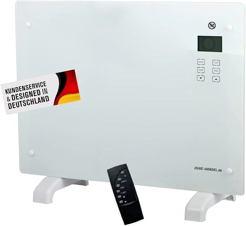 Elektroheizung Mit Digitalen Display Und Fernbedienung - Mobiler Konvektor Für Zuhause - Moderne Optik - Effiziente Und Energiesparende Glasheizung Mit Thermostat Und Überhitzungsschutz (1500, Watt) — Heizung Warmepumpe
