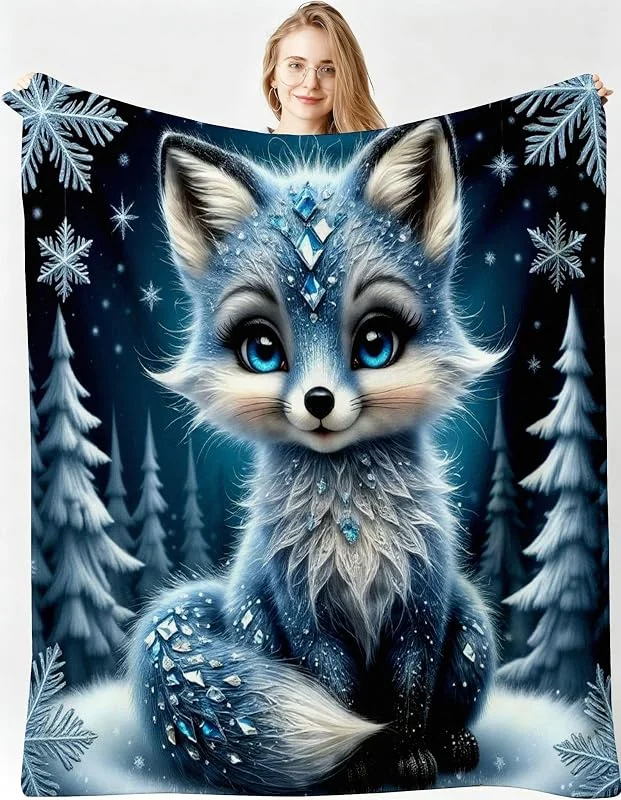 Kuscheldecke XXL 220x240 cm Blauer Fuchs für Sofa, Doppelbett-B344 — Heizung Warmepumpe