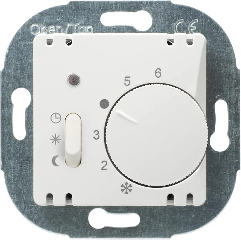 Raumthermostat Öffner Absenkg. mit Handschalter EIN, AUS, Alpinweiß OPUS 1 – 3-fach Schalter, Kontrolllampe, 230 V AC — Heizung Warmepumpe