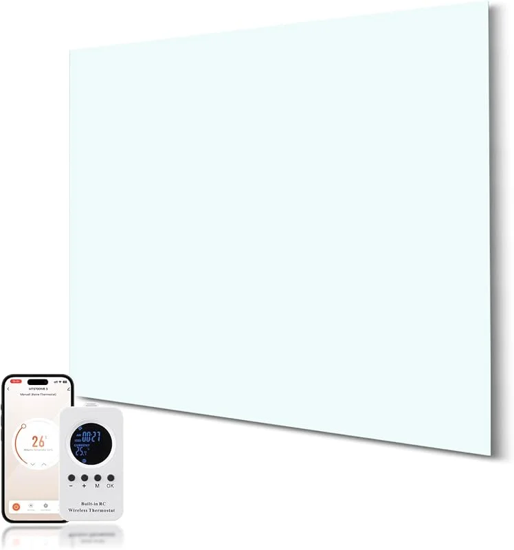 Infrarot-Glasheizung 300W – Smart-Heizung mit Fernbedienung & WiFi (Tuya APP) – Überhitzungsschutz, TÜV-geprüft, Energiesparend, Weiß — Heizung Warmepumpe