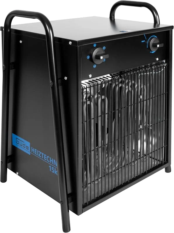 Güde Elektroheizer GH 15 EV (400 V, 15 kW, 3 Heizstufen 5, 10, 15 kW, Gebläseleistung 1292 m³, h, 22 A Stromaufnahme, stufenlos regulierbarer Thermostat, Überhitzungsschutz & Tragegriffe) — Heizung Warmepumpe