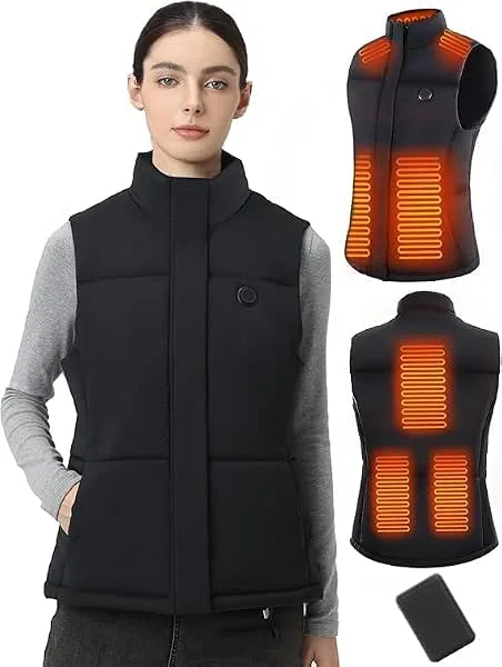 Mincoo Beheizbare Weste Damen mit 5V 10000mAh Akku - Heizweste Damen mit 3 einstellbare Temperaturen, 5 beheizten Zonen, ideal für Outdoor-Arbeit, Skifahren, Wandern und Pendeln — Heizkleidung