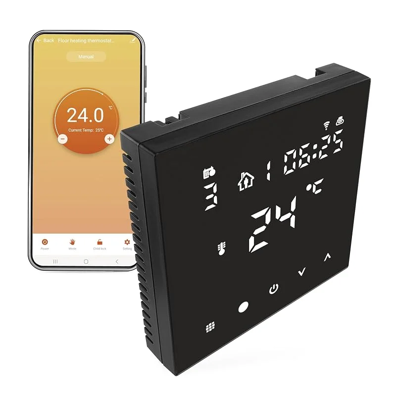 EMOS GoSmart - WiFi Raumthermostat für Fußbodenheizung mit App - Programmierbarer Smart-Thermostat inkl. Bodensensor, einstellbare Hysterese - kompatibel mit Tuya, Smart Life, Alexa, Google - schwarz — Heizung Warmepumpe