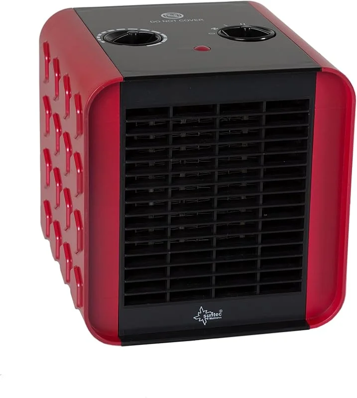 SUNTEC PTC Heizlüfter Heat Block - Leiser Elektroheizer, 1500 Watt, Elektro-Heizung 3 Heizstufen, Rot, Schwarze Elektroheizung, Elektrischer Wärmeheizer für Schlafzimmer, Wohnzimmer — Heizung Warmepumpe