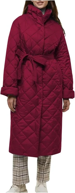 Ansenesna Winterjacke Damen Lang Mit Gürtel Steppjacke Elegant Lange Wintermantel Ohne Kapuze Jacke Winter Stepp Mantel Frauen Mit Knöpfen Damen-Jacken Dicke Damenjacken Steppmantel — Heizkleidung