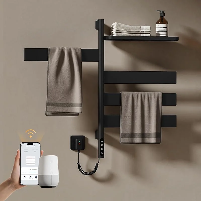 EMKE Handtuchheizkörper Elektrisch 76 x 45cm, WiFi Smart Thermostat elektrischer Badheizkörper, 180° Drehung Handtuchwärmer Elektrisch für Alexa und Google Home und APP Schwarz 120W — Heizung Warmepumpe