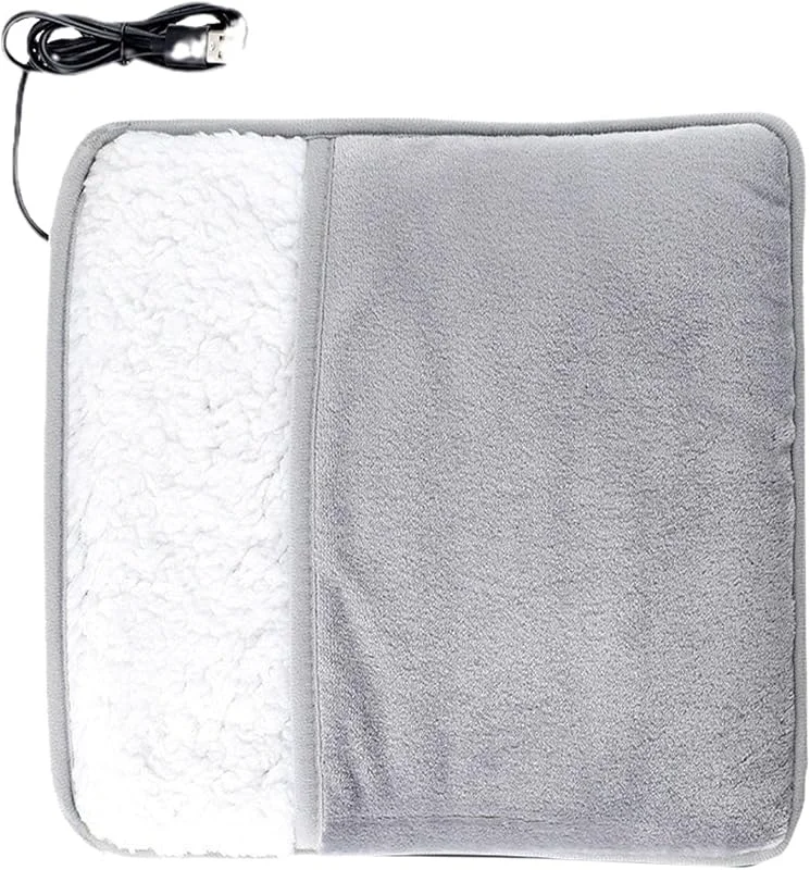 Tragbarer Elektrischer Fußwärmer mit USB Fleece Heizmatte Leicht und Rutschfest für Zuhause dem Schreibtisch 30x30cm Heizkissen — Heizung Warmepumpe