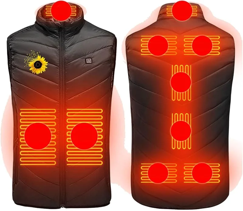 Beheizbare Weste Damen Herren, Heizjacke mit 9 Heizzone, Eletriksche Beheizbare Weste mit USB, Elektrische, für Skifahren, Motorradfahren, Outdoor Casual Pullover Weiche und Warme Beheizbare jacke — Heizkleidung