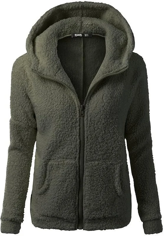 Générique Damen-Fleecejacke, winddicht, Trenchcoat, Jacken, Teddybär, mit Kapuze, Pelzmantel, Hoodie, Jacke mit Reißverschluss, warme Plüschjacke, Hoodigan, Winterjacke, einfarbig, 30-grün, 54 — Heizkleidung