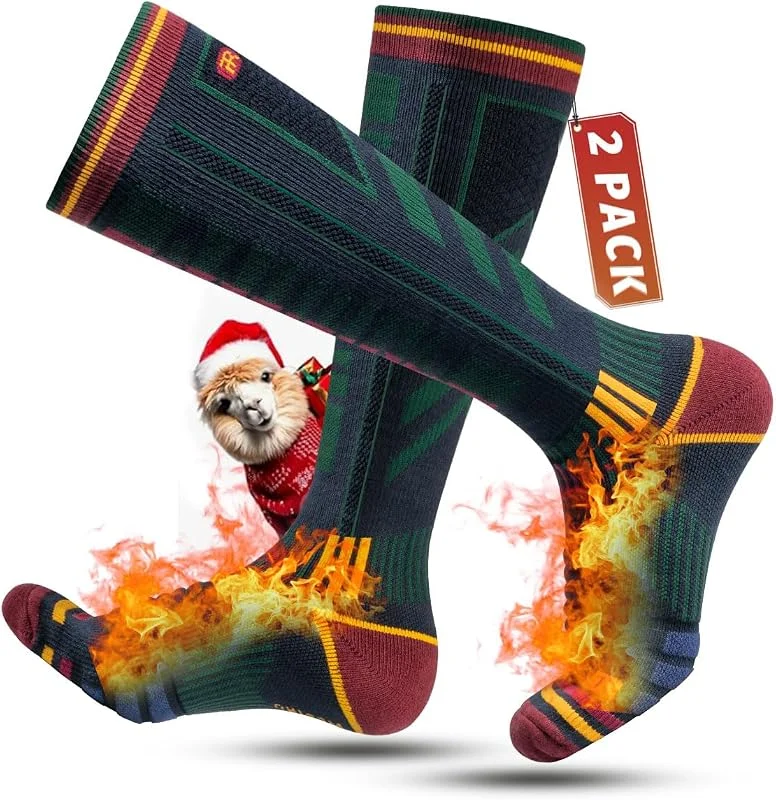 Rahhint Skisocken aus Merinowolle Thermosocken Wintersocken Warme Dicke Kniestrümpfe Kompressions Snowboardsocken, Kniehohe, für Herren und Damen, Größe 35-51，2 Paar — Heizkleidung