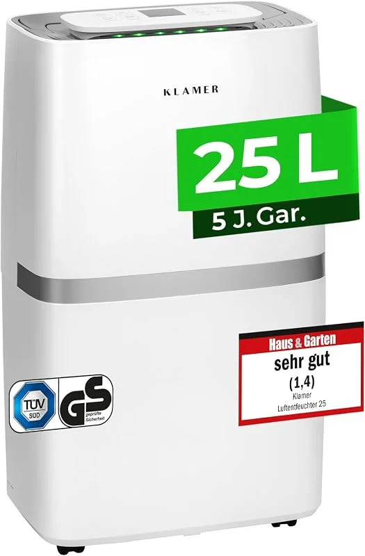 KLAMER Luftentfeuchter elektrisch 25L in 24h mit 5, 5L Tank — Luftbefeuchter