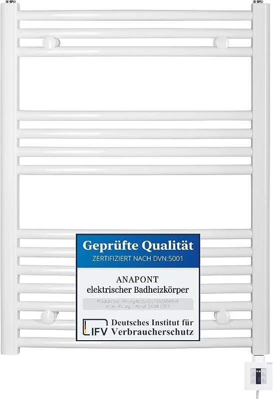 anapont elektrischer Badheizkörper - gebogen - weiß - Timer-Funktion - Handtuchheizkörper - Badheizung - Elektrobadheizkörper - Made in Germany — Heizung Warmepumpe