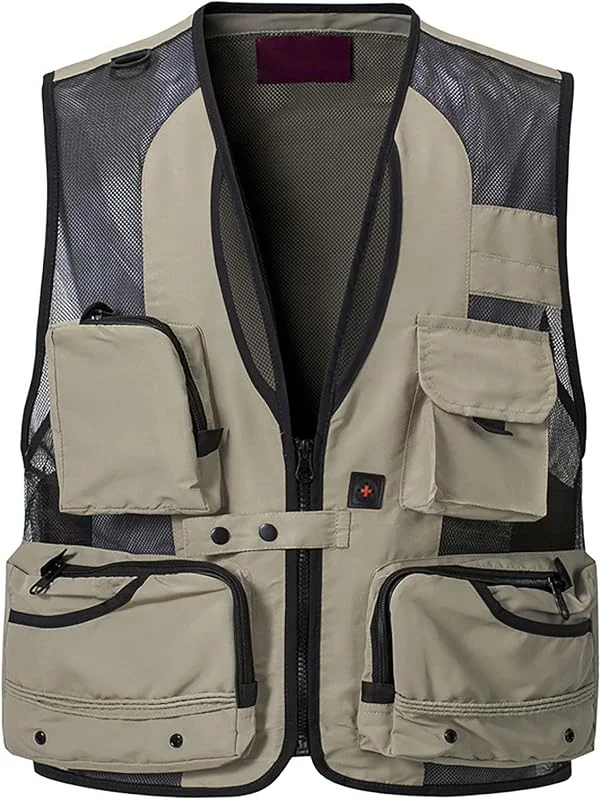 Generisch Herren Outdoor Weste mit Vielen Taschen Jagdweste Anglerweste Cargoweste Multifunktionsweste Arbeitsweste Sommer Safari Weste Taktische Fischerweste mit Reißverschluss — Heizkleidung