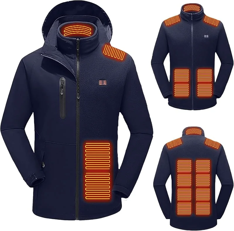 Beheizbare Winterjacke für Herren mit Kapuze 2024 Neues Motorrad Jacke Herren 3 Temperaturstufen 2 Tasten Steuerung 15 Heizzonen Wasserdichte Winddichte Jacke für Motorräder Camping Wandern — Heizkleidung
