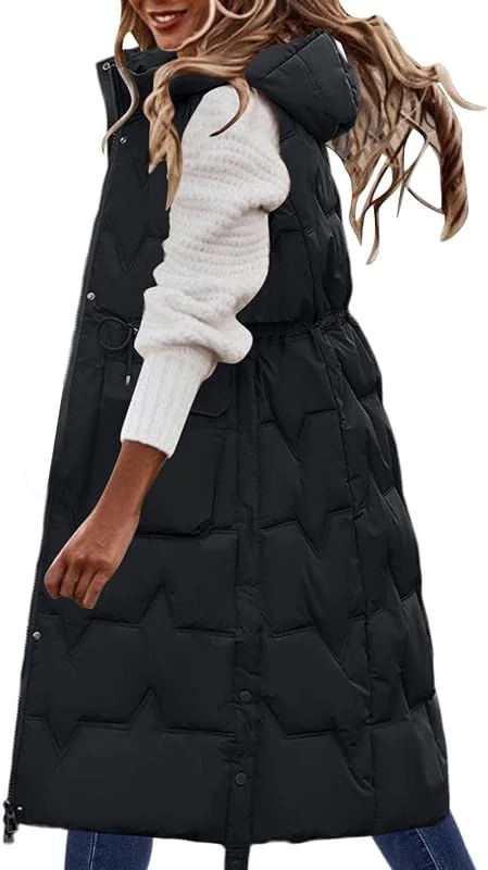 YUE Lang Jacke Weste Damen Daunenweste mit Kapuze Winter Warm Longweste Ärmellose Warmer Longweste Winddichte Weste Wintermantel Reißverschluss Pufferjacke mit Kapuze — Heizkleidung