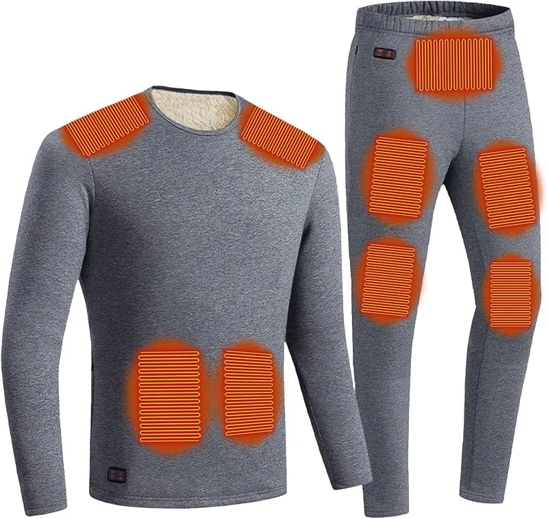 Beheizbare Unterwäsche Winter Elektrisch Beheizte Thermounterwäsche für Herren Damen Neues Fleece-Unterwäsche-Oberteil mit 12 Heizzonen + Hose mit 6 Heizzonen für Outdoor-Motorradarbeit Skifahren — Heizkleidung