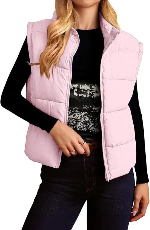Generisch Weste Damen Elegant Kurz Steppweste Damen Ärmellos Daunenjacke Stehkragen Damen-westen Übergangsjacke Leichte Steppjacke Ohne Kapuze Daunenweste Einfarbig Steppmantel Warm Herbstjacke — Heizkleidung