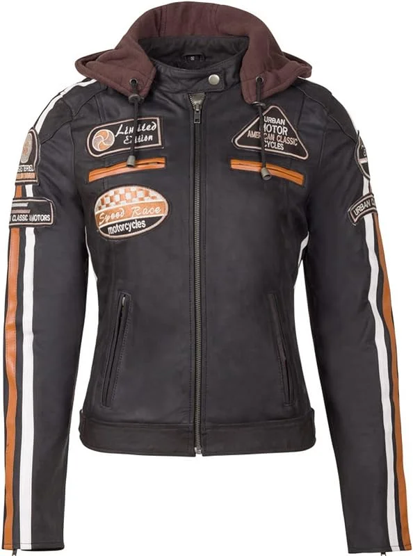 URBAN 5884 Motorradjacke Damen Mit Protektoren, Damenjacke aus Lammleder, Protektoren für Rücken, Schultern und Ellenbogen — Heizkleidung