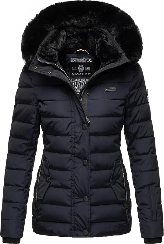 Navahoo Damen warme Winter Steppjacke mit abnehmbarer Kunstfell-Kapuze Milianaa XS-3XL — Heizkleidung