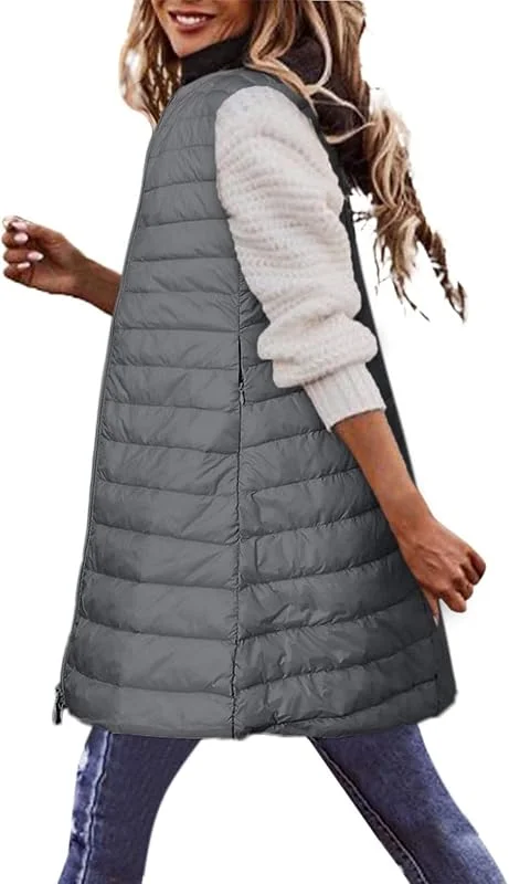 Generisch Steppweste Damen Lang Leicht Weste Damen Elegant Daunenweste Ohne Kapuze Gesteppt Winterjacke Warm Frauen Longweste Ärmellos Übergangsweste Casual Damenweste Mit Reissverschluss Jacke — Heizkleidung