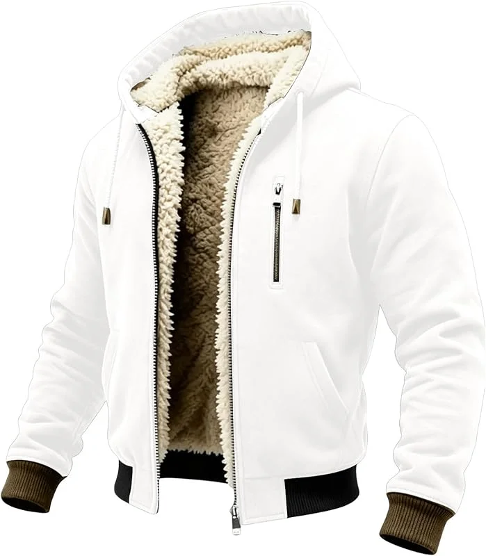 Herren Sherpa Sweatjacke mit Kapuze Winterjacke Gefüttert Warm — Heizkleidung