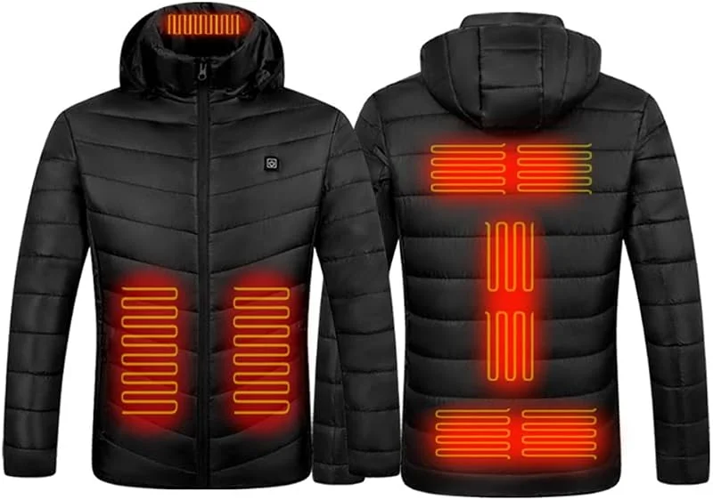 USB Elektrisch Beheizte Kapuzenjacke for Männer Frauen, Thermomantel Kleidung 9 Bereiche Winter Thermojacken Wasserdicht Winddicht Warm for Outdoor, Wandern Reiten Skifahren — Heizkleidung