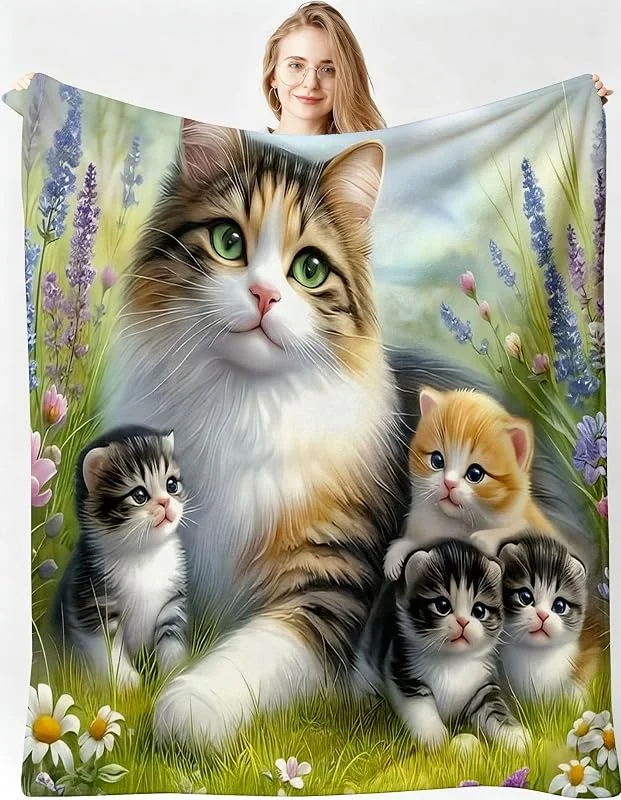 Kuscheldecke XXL 220x240 cm 3D‑Katze für Sofa, Doppelbett-B112 — Heizung Warmepumpe