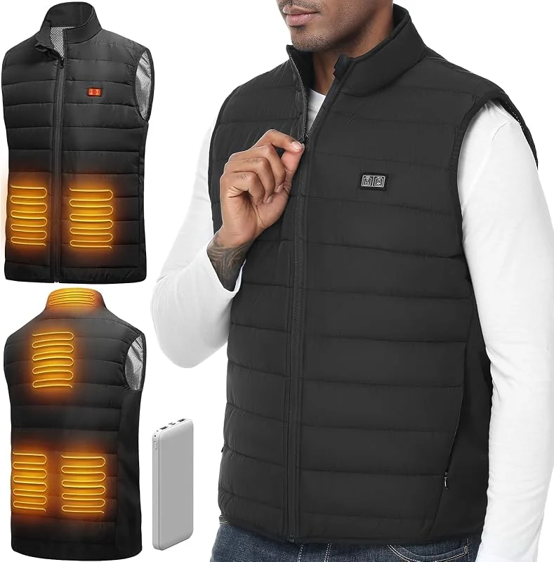 Beheizbare Weste, Heizweste für Damen Herren, Beheizte Jacke, Heizjacke mit Powerbank, 7.4V, 5.0V Wärmejacke mit 3 Einstellbar Temperatur, 6 Heizzone, Wärmeweste Winter Regenjacke Kleidung mit Akku — Heizkleidung
